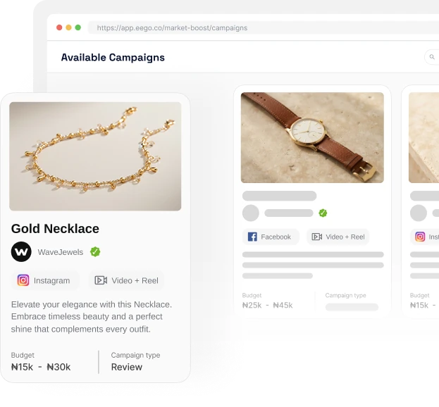 Available campaigns on the Eego marketer dashboard
