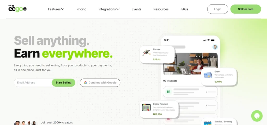 snapshot of www.eego.co landing page